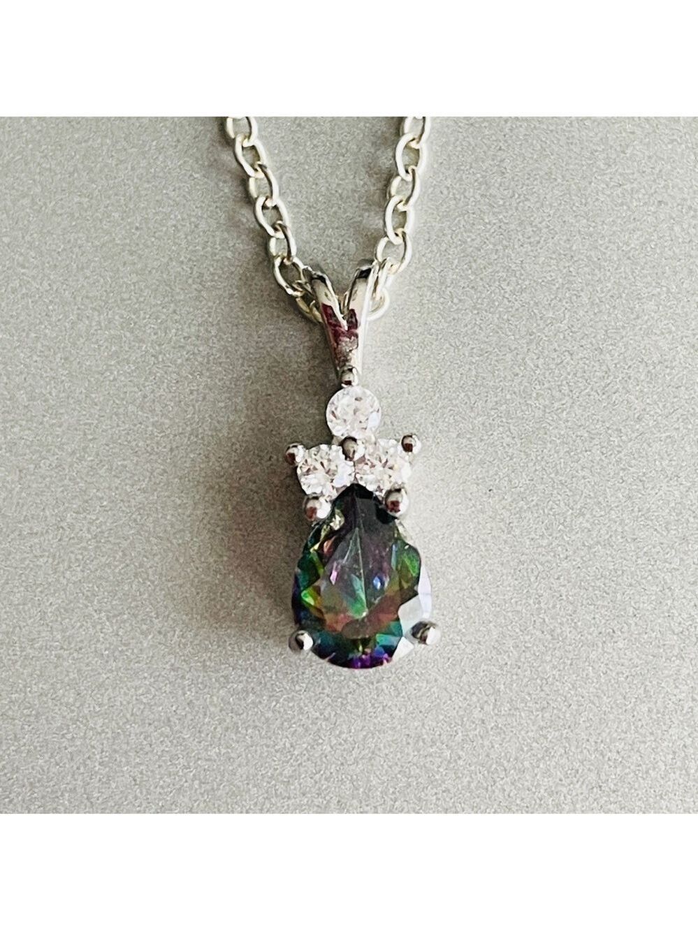 PEAR DROP SHAPE CZ MYSTIC RAINBOW PEACOCK FIRE TOPAZ NECKLACE PENDANT